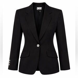 DKNY Women Tailored Silk Blazer Black Classic Minimalist Career Jacket Size 2